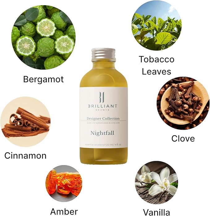 Brilliant Scents Diffuser Oil Refill, Inspired by Tobacco Vanille Designer Collection Aroma Scents, Essential Oils Set for Home, Fragrance Oil for Candle Making, Hotel, 50ML, Nightfall
