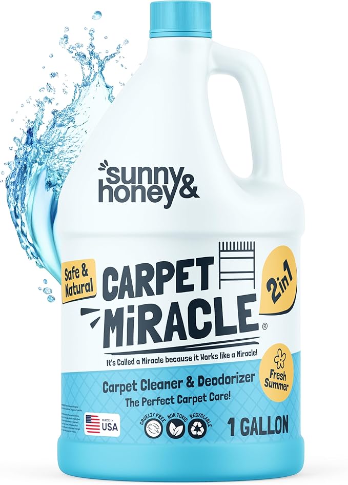Sunny & Honey Carpet Cleaner Solution - 128 Fl Oz, Fresh Summer Scent - Deep Stain Remover & Surface Deodorizer - Pet & Rug Cleaner - Upholstery Cleaning for Machine Use