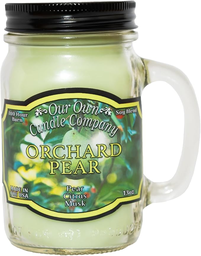Our Own Candle Company, Orchard Pear Scented Mason Jar Candle, 100 Hour Burn Time, 13 Ounces