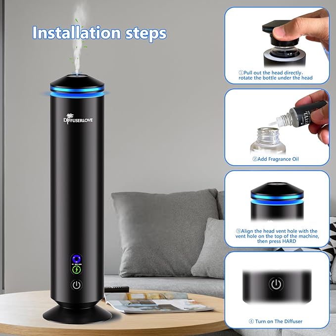 Diffuserlove Full Metal Body Waterless Scent Diffuser with 5 Hotel Scent Oils Hotel Collection Diffuser Waterless Aromatherapy Essential Oil Diffuser UP to 2000 Sq Ft Coverage for Home Office