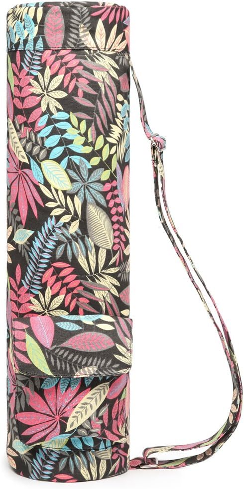ELENTURE Canvas Yoga Mat Bag with Adjustable Strap & Pockets, Full-Zip Travel Gym Tote for Women & Men, Fits 1/4" & 1/3" Thick Mats, Lightweight Carrier for Yoga, Workout, Outdoor Use