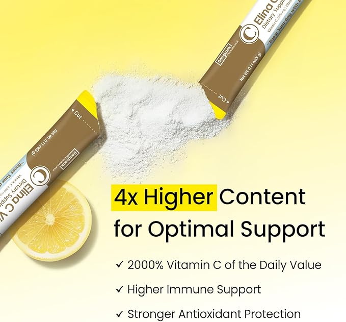 Vita Pop Korean Vitamin C Powder 2,000mg High Absorption for Daily Immune Support, Zero Sugar, Vitamin D & Biotin for Skin, Lemon Vitamin C Drink Korean Health Supplement, Non-GMO, 30 Packets