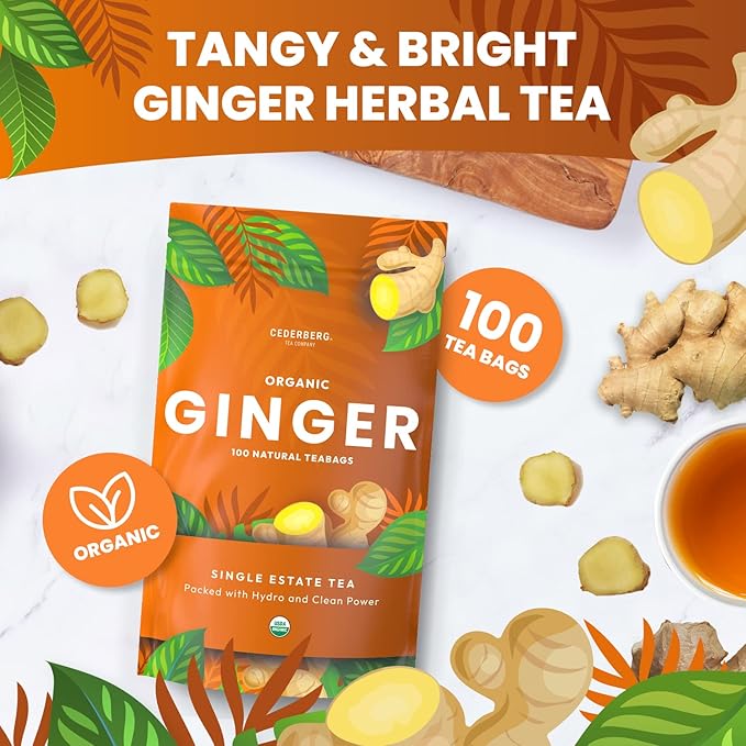 Organic Ginger Tea — 100 Tea Bags | Organic Herbal Tea From Single Origin | Eco-Friendly | Non-GMO Caffeine Free | Cederberg Tea Company.