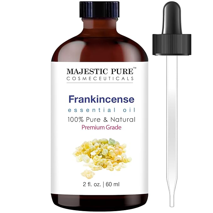 Majestic Pure Essential Oil with Glass Dropper - 100% Pure and Natural - Essential Oils for Diffuser, Aromatherapy, Soap and Candle Making, Frankincense Essential Oil, Frankincense Oil, 2 Fl Oz