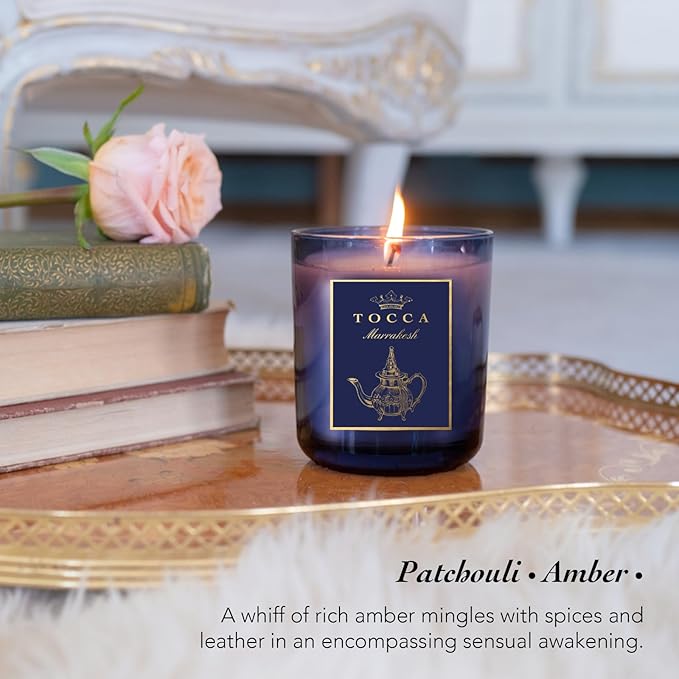 TOCCA Marrakesh 10oz Candle - Patchouli & Amber Scented, Hand Poured Soy-Wax Blend with 100% Cotton Wick, 60 Hour Burn Time