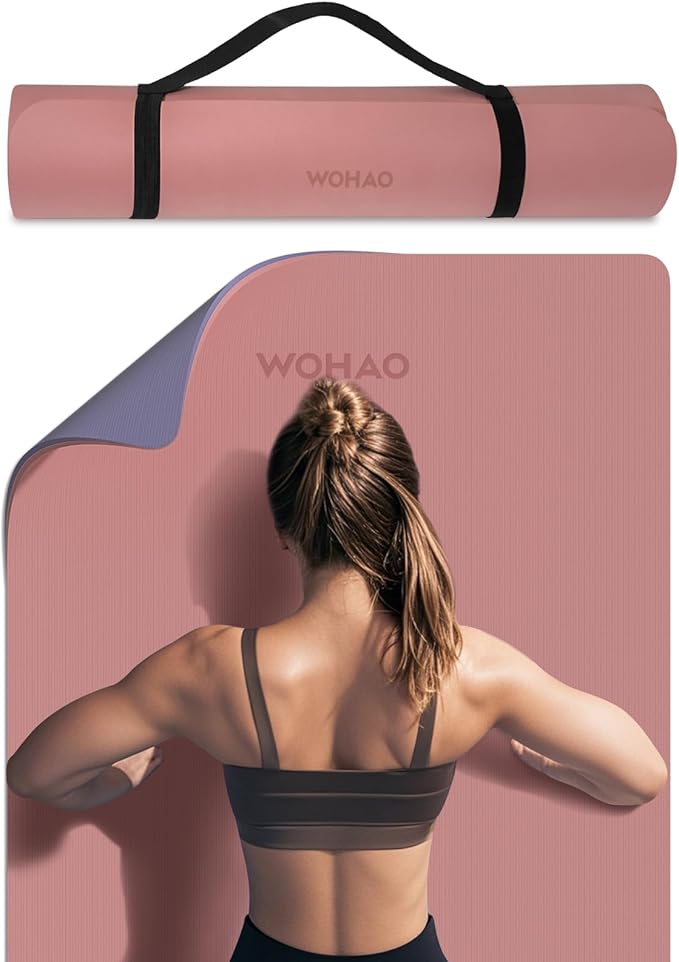 WOHAO Extra Thick 8mm Yoga Mat, 72"x28" Non Slip Exercise Mat, Reversible 2-Sided Dual Color Premium POE Material, with Carrying Strap for Yoga, Pilates, Home Gym