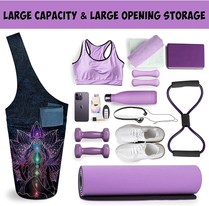 saniwu Yoga Mat Bag Carrier for Women with Side Large Pocket Durable Linen Workout Gym Travel Storage Pilates Mats