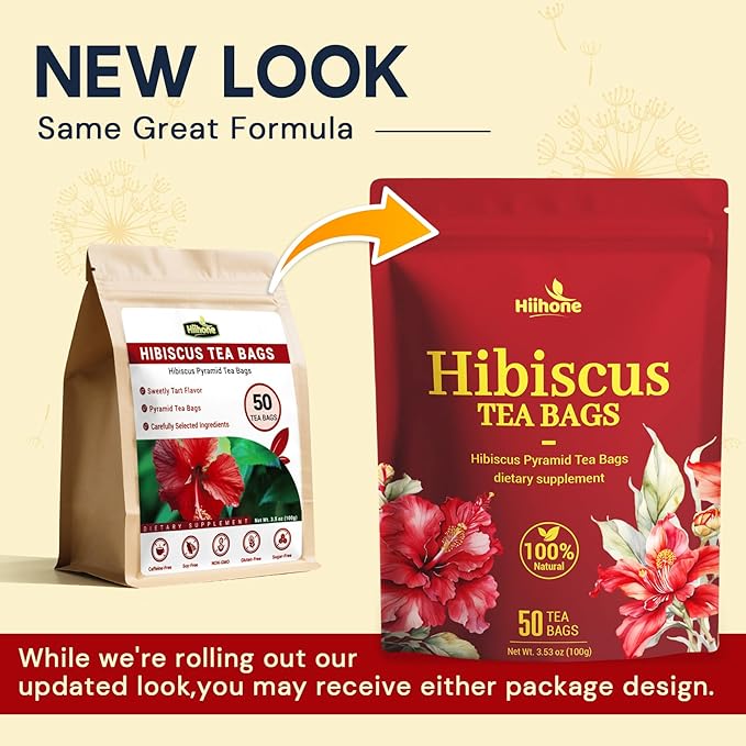 Hibiscus Tea Bags, Hibiscus Flower Herbal Tea - Caffeine & Sugar Free, 50 Teabags