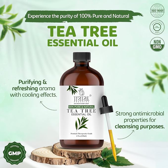 Tea Tree Oil for Skin, Hair & Toenails - 4 Fl Oz - 100% Pure Natural Tea Tree Essential Oil (Australian Melaleuca) for Potency - Used in General Wellness, Aromatherapy & DIY Soap