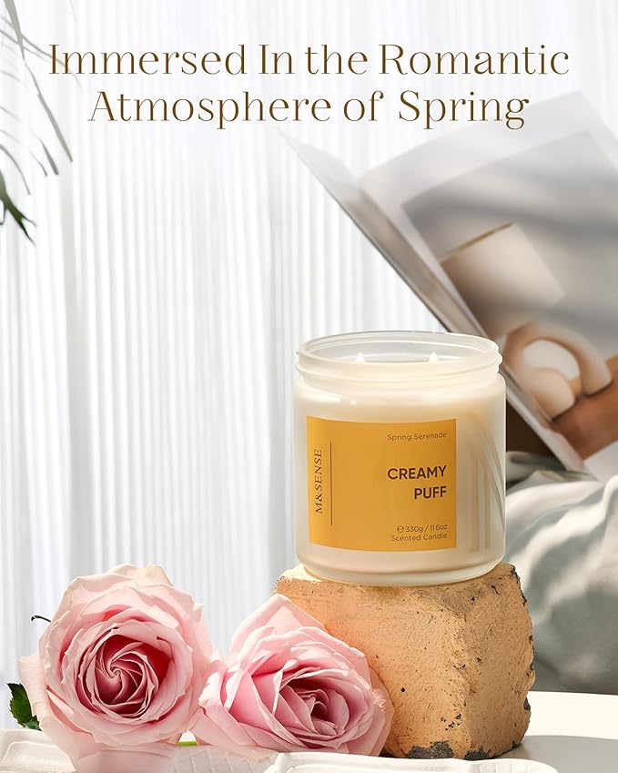 M&SENSE Creamy Gardenia Scented Candle, 11.6oz Natural Soy Wax Non Toxic Candle 70-Hour Burn Time, 2-Wick Aromatherapy Gifts for Home Decor & Housewarming