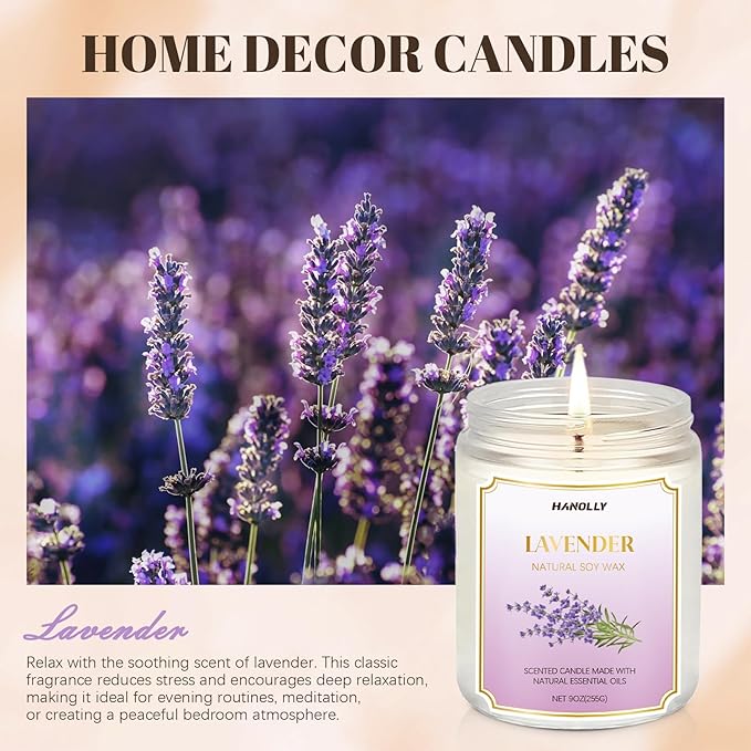 Lavender Candle, 9 oz Scented Candles for Home Soy Candle Wax, Long Lasting Aromatherapy Candles for Women, Birthday Christmas Gifts,Perfect for Creating a Relaxing Ambiance