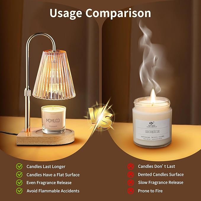 Candle Warmer Lamp with Timer Dimmer, Electric Candle Warmer, Bedroom Home Decor, Adjustable Height, Wax Melt Warmer with 2 Bulbs for Jar Candles