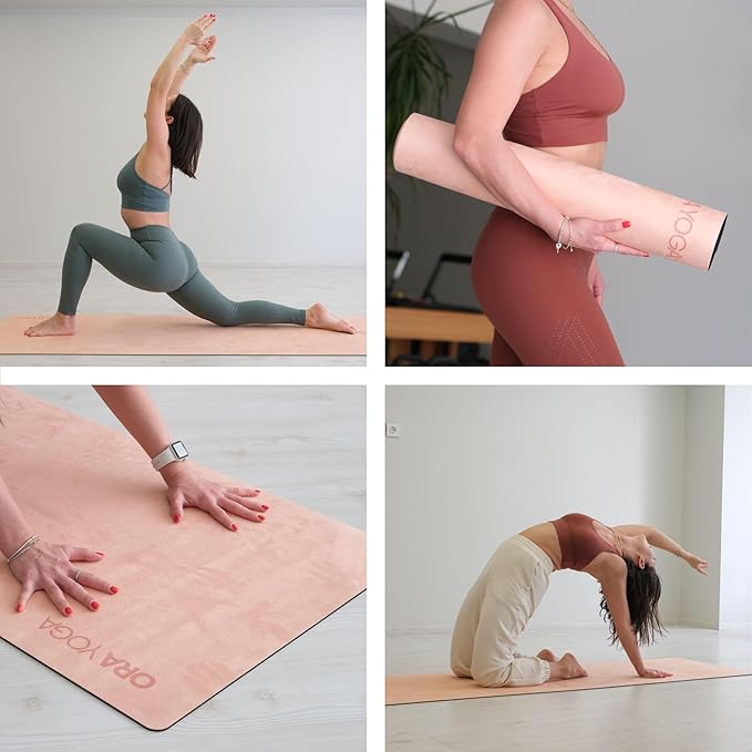 ORA YOGA Non-Toxic Premium Suede Large Workout Mat - 3mm Thick With Strap - Eco-Friendly Exercise Mat for Women & Men - Non-Slip for Pilates, Gym, Home Workout