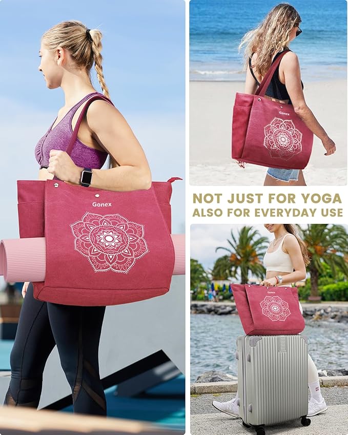 Gonex Yoga Mat Bag, Yoga Gym Bag Tote Bag with Multi Pockets For Women Men, Canvas Yoga Mat Carrier Take in Out Mat Easily For Pilates Travel Workout Office