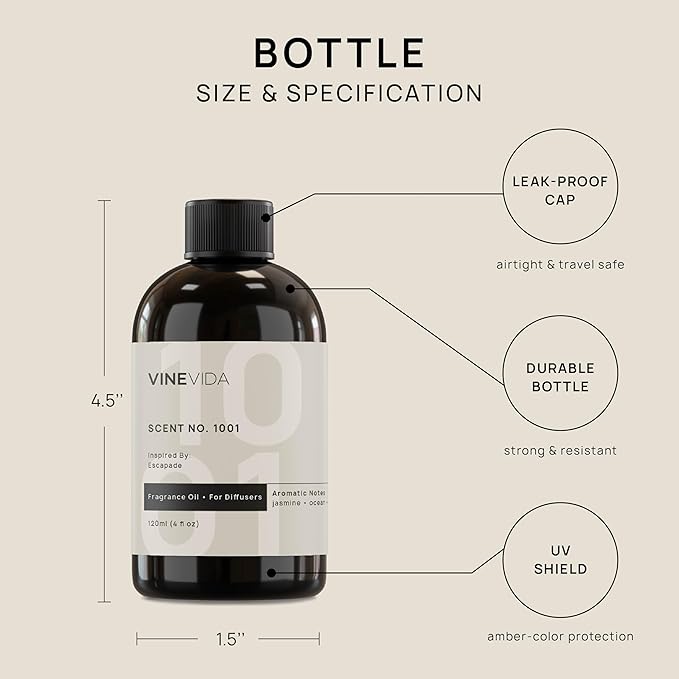 VINEVIDA (4oz) Hotel Fragrance Diffuser Oil - 5 Star Scent for Home - Cold Air Diffuser Oil - Essential Oil No.1001 Inspired by Ritz Carlton