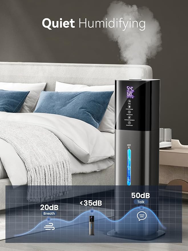 Humidifiers for Bedroom, 8L Quiet Humidifiers for Large Room with Timer, 360°Nozzle, 3 Speed Ultrasonic Cool Mist Humidifier with Humidistat for Baby, Customize humidity for Home Adults Plants