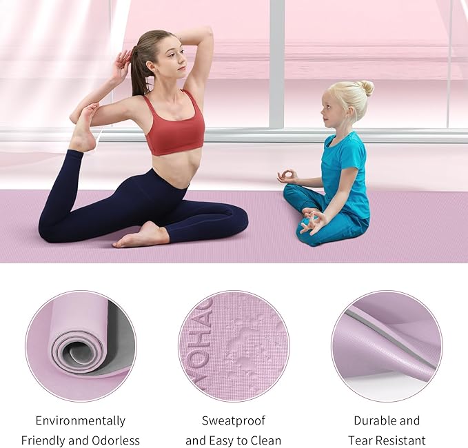 WOHAO Extra Thick 8mm Yoga Mat, 72"x28" Non Slip Exercise Mat, Reversible 2-Sided Dual Color Premium POE Material, with Carrying Strap for Yoga, Pilates, Home Gym