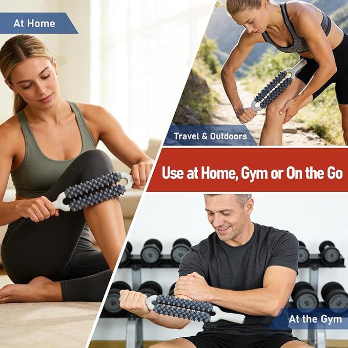 Double Row Muscle Roller Stick, One-Piece Rolling Design for Large Muscle Groups, Manual Muscle Massage Tool for Athletes & Runners, Portable Recovery Roller – Practical Fitness Gift.
