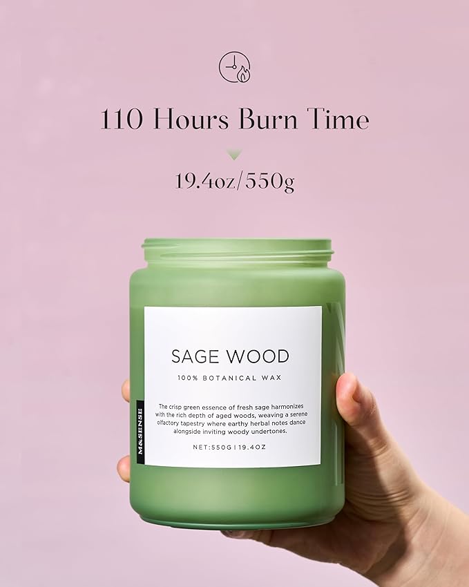 M&SENSE Sage Wood Scented Candle, 19.4oz 110 Hours Long Lasting Clean Non Toxic All Natural Soy Wax Candle for Relaxing & Stress Relief, 2 Wick Home Fragrance Gifts for Home Decor