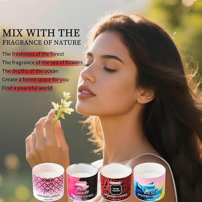 Soy Candles Home Glass Jar Scented Candles Even Burn High Concentration Long-Lasting Fragrance Ideal for Bedrooms, Bathrooms, Offices, Small Gatherings Pnik Chionff