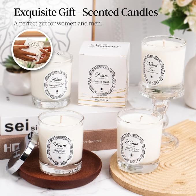 KONNI Scented Candles,Aromatherapy Candle, 7oz Natural Soy Wax Jar Candles, 40 Hour Burn Time, Home Scented Gift for Women & Men Christmas Birthday Mom Best Friends（Jasmine）