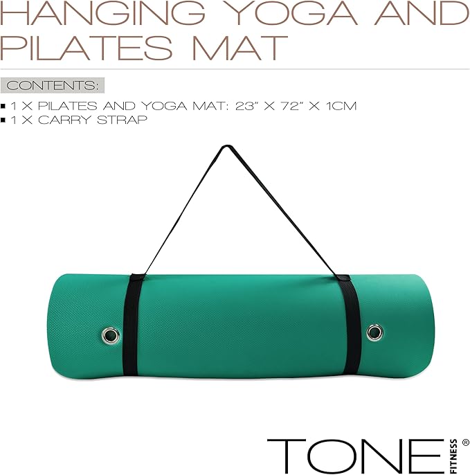 TONE Fitness Hanging Yoga Mat, Pilates Mat, Exercise Mat for Home Workouts with Carry Strap | V Pattern | Multiple Colors