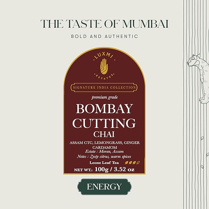 Luxmi Estates Bombay Cutting Chai | 100 gm | Signature India Collection | Assam CTC | Black Tea Collection | Strong Organic Tea | Lemongrass Tea, Ginger, Cardamom
