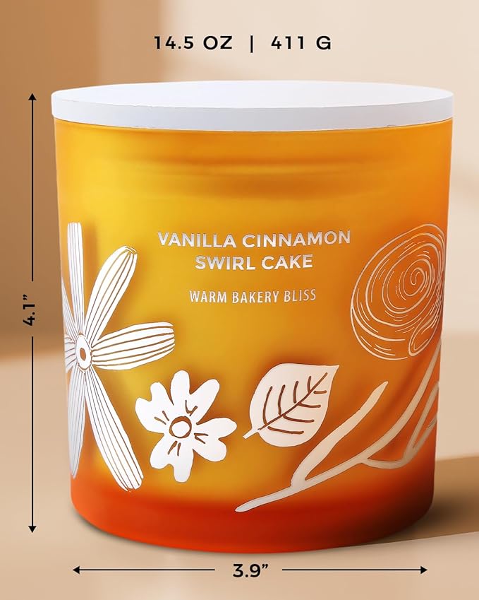 Vanilla Cinnamon Swirl Cake 3-Wick Soy Scented Candle, 14.5 oz Large | Cinnamon Roll & Vanilla Candle | Aromatherapy Gourmand Candle for Home | Winter Home Decor & Housewarming Gift