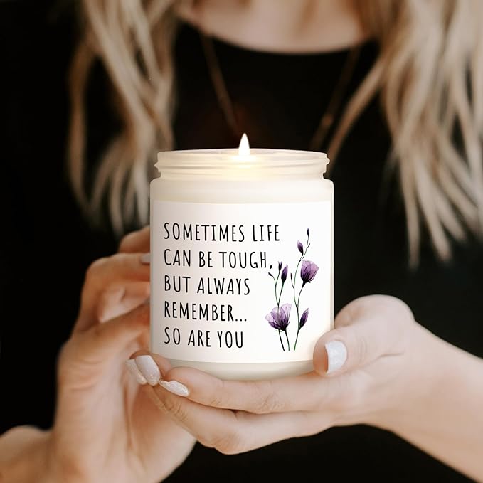 Shqiueos Get Well Gifts for Women, Inspirational Candle 7oz, Cancer Care Gifts for Women, Sympathy Gift, Cheer up, Comfort, Surgery Recover, Encouragement Lavender Scented Handmade Candle