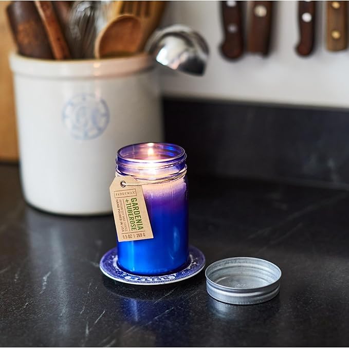Paddywax Scented Candles Relish Collection Soy Wax Artisan Candle in Glass Jar with Lid, 9.5-Ounce, Gardenia + Tuberose