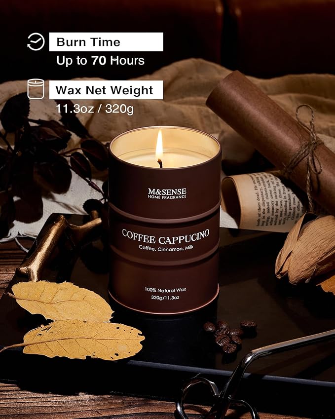 M&SENSE Coffee Cappucina Scented Candles, Christmas Soy Wax,Christmas Decor Candle 11.3oz 70 Hours Long Lasting Burning, Strong Coffee Aroma Candle Unique Housewarming Appreciation Gifts