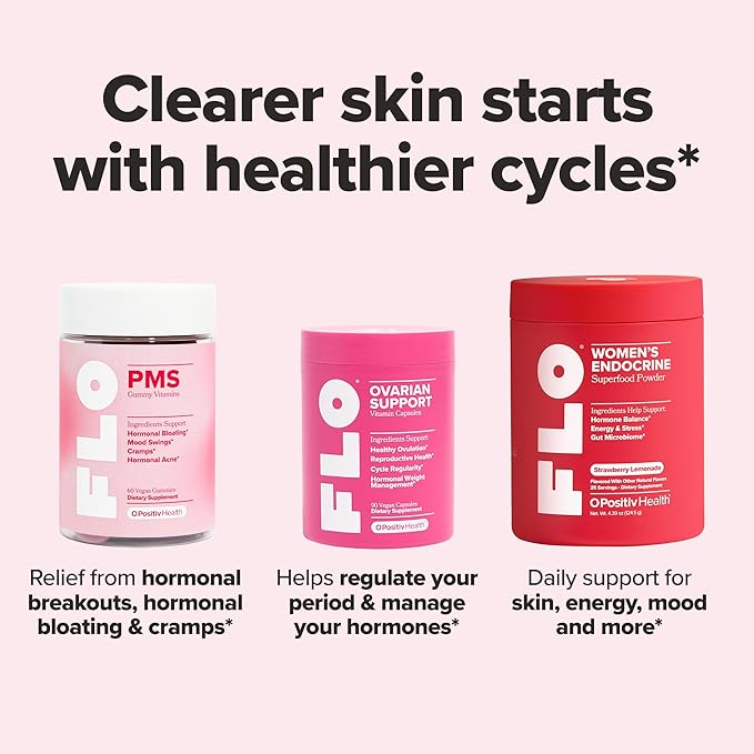 O Positiv FLO Acne Capsules – Reduce Number and Severity of Pimples, Whiteheads, Blackheads, and Pustules on Face, Back, and Body – Colostrum-Derived Lactoferrin, Zinc and Vitamin E – 30 Servings