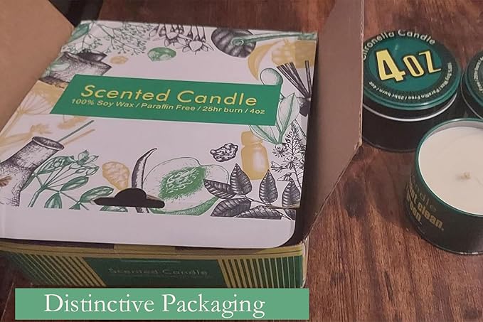 Green Strong Citronella Candles Outdoor, 4 Pack, 4 Oz, Outdoor Candles for Patio & Gardens Decor, Camping Accessories, Forests, Meadows, Mountain Campsites