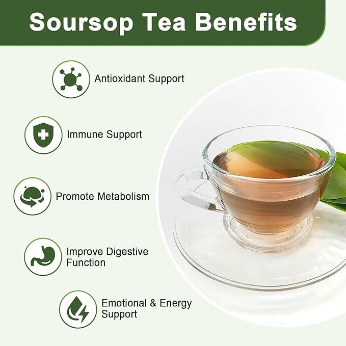 Organic Soursop Leaf Tea Bags | Annona Muricata Herbal Tea for Relaxation & Wellness | Caffeine-Free, Antioxidant Rich | 30 Count | Gluten-Free, Non-GMO