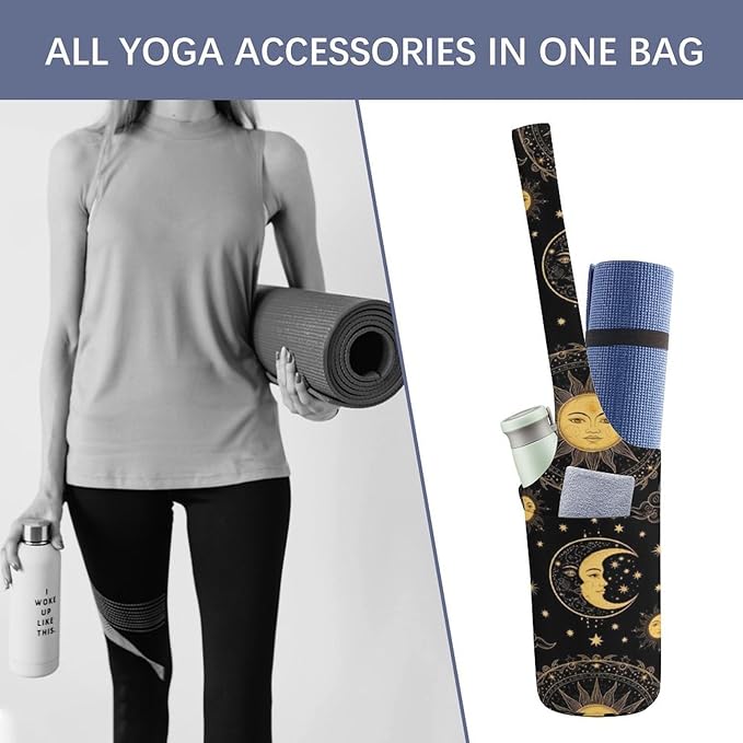 Meaudiwes Large Yoga Mat Bag with Long Strap for Women Yoga Accessories Sports Storage Bags Exercise Mats Tote Sling Carrier Bag