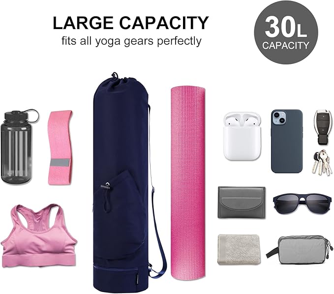 sportsnew Yoga Mat Bag with Water Bottle Pocket and Bottom Wet Pocket, Exercise Yoga Mat Carrier Multi-Functional Storage Bag, Patent pending