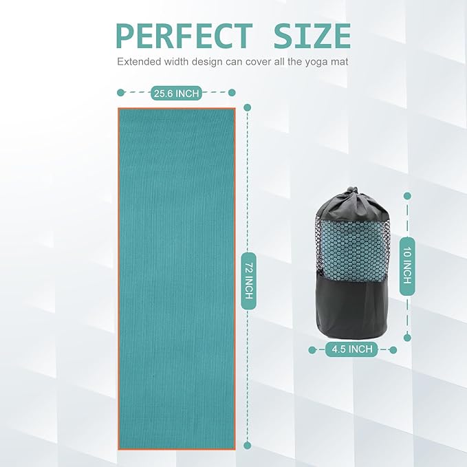 Eunzel 2 Pack Hot Yoga Towel with Grip Dot, Non Slip Yoga Mat Towe Sweat Absorbent Towel for Hot Yoga,Bikram, Pilates and Fitness 72" x 24", Dark Cyan/Pink