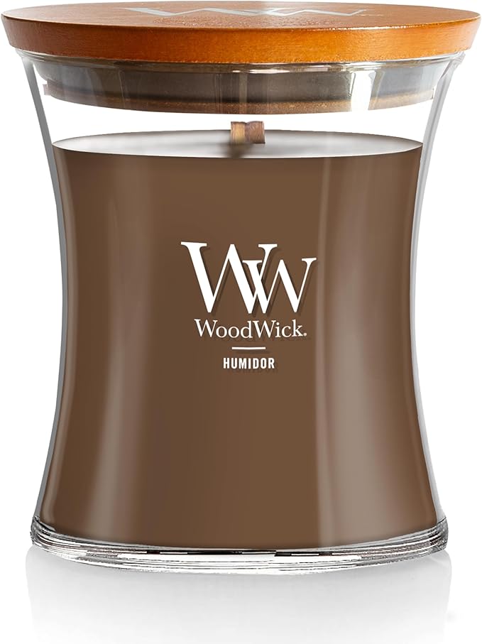 WoodWick Humidor Gifts for Women and Men, 9.7 oz Medium Hourglass Candle with Crackling Wick