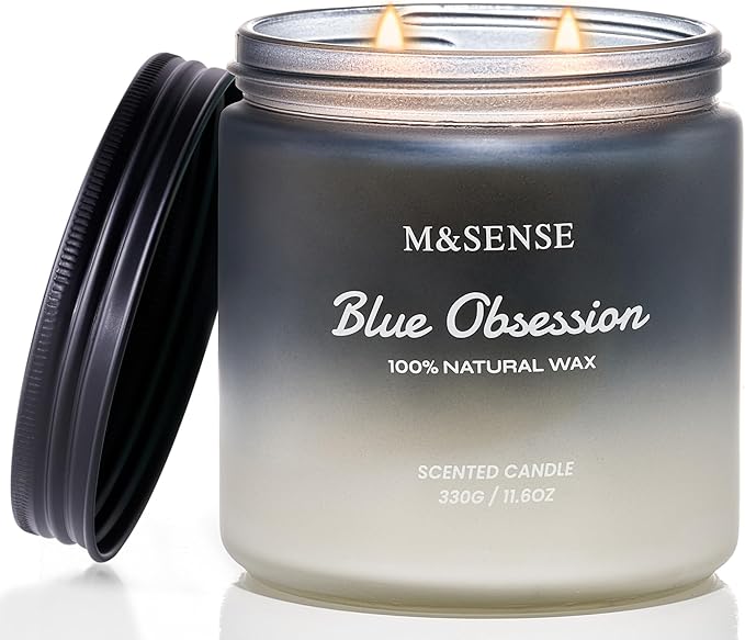 M&SENSE Amber Lavender Scented Candle for Men, 11.6oz 2 Wick Large Natural Soy Wax 70 Hours Highly Scented Home Fragrance
