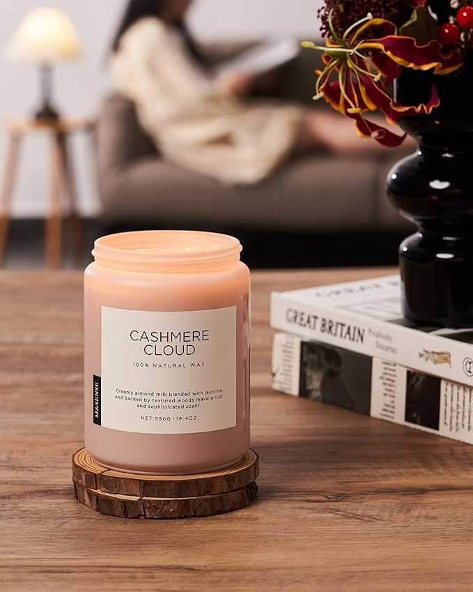 M&SENSE Warm Cashmere Scented Candles, 19.4oz 110 Hour Long Lasting 2 Wick Organic Natural Soy Wax in Glass Jar Candle for Bedroom Kitchen Home Decor, Housewarming Gifts for Family Friends
