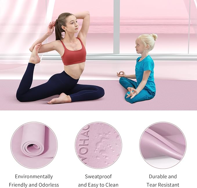 WOHAO Extra Wide & Thick 8mm Yoga Mat, 72"x31.5" Large Non Slip Exercise Mat, Premium POE Material for Superior Cushioning & Stability, with Strap for Home Gym, Pilates