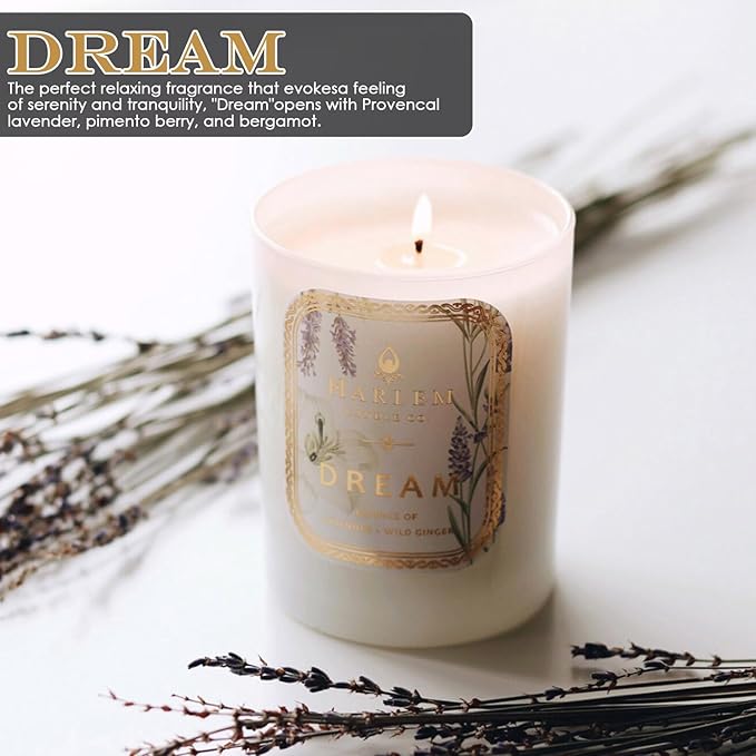 HARLEM CANDLE CO. - Dream - Luxury Scented Soy Candle, 11 oz - 80-Hour Burn Time | Lavender, Pimento Berry, Bergamot, Jasmine, Wild Ginger, Sandalwood | Scented Candles for Home