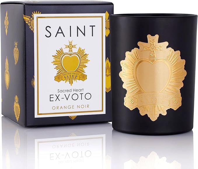 SAINT Ex-Voto Sacred Heart Devotional Scented Candle with Prayer Coin, Orange Noir Soy Coconut Aromatherapy Candle with 80 Hour Burn Time, Collector Series Edition I (Black)