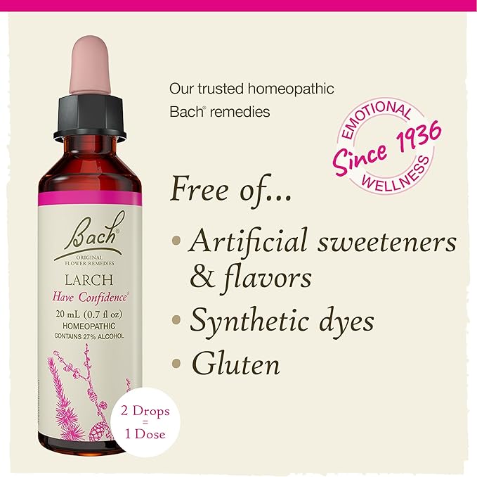 Bach Original Flower Remedies, Larch - Have Confidence - Natural Homeopathic Flower Essence for Emotional Balance - Vegan, Gluten Free, Sugar Free - 20mL Dropper