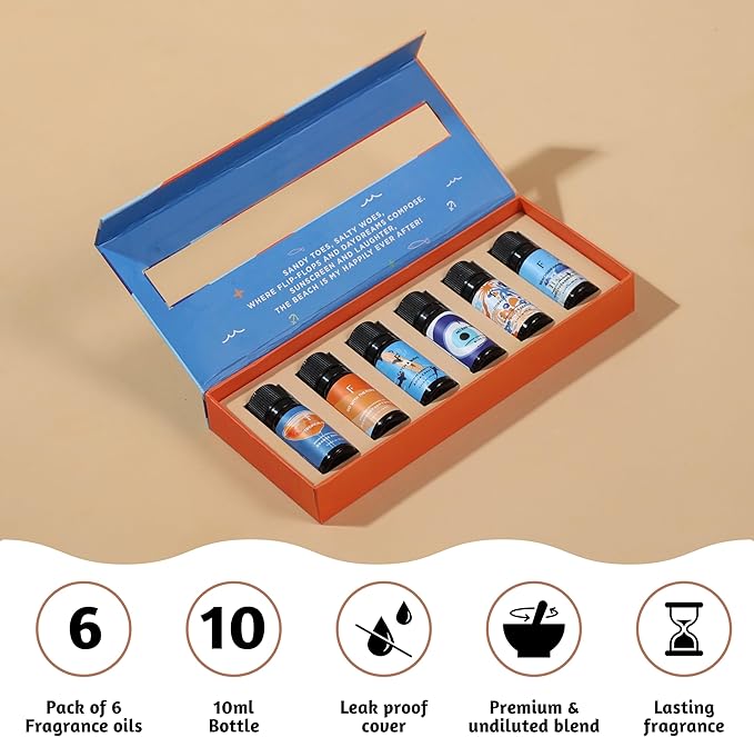 Folkulture Beach Please Essential Oils Set of 6 | Fresh & Tropical Home Fragrance Oils for Diffusers | Premium Aromatherapy Gift Set for Relaxation, Mood & Daily Wellness | Coconut, Grapefruit