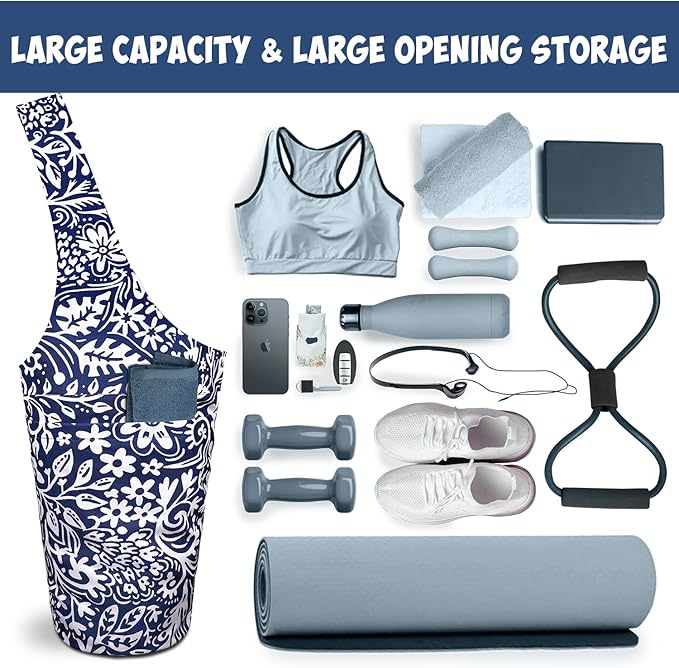 saniwu Yoga Mat Bag Carrier for Women with Side Large Pocket Durable Linen Workout Gym Travel Storage Pilates Mats