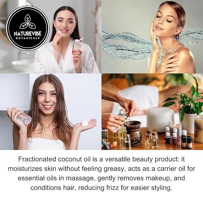 Naturevibe Botanicals Fractionated Coconut Oil 32 Ounces | 100% Pure and Natural | Great for Skin Care and Hair Care