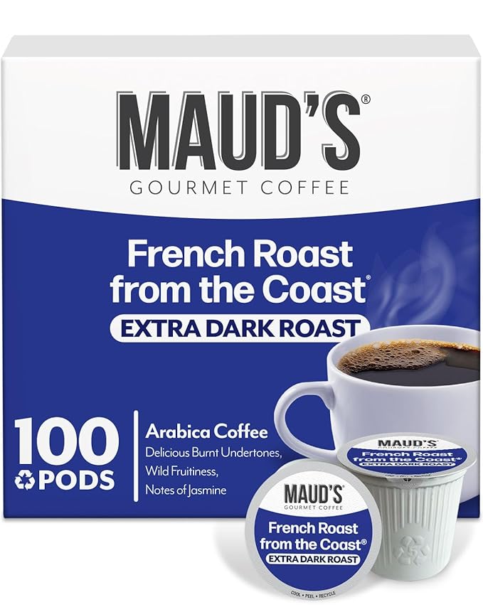 Maud's French Roast Coffee Pods, 100 ct, Dark Roast Coffee in Recyclable Single Serve Pods – 100% Arabica Coffee, Compatible with Keurig K Cups Maker