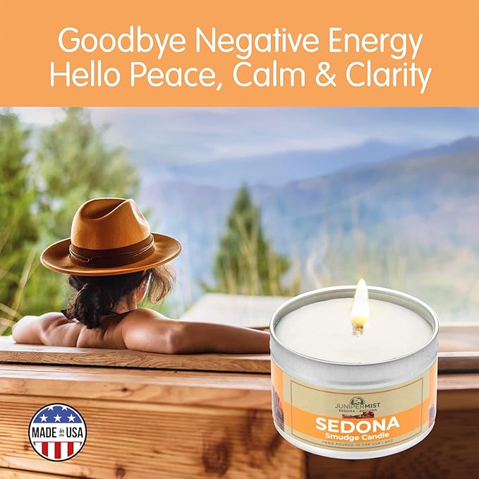 Sedona Smudge Candle (6oz) Awaken The Spirit – Energy Cleansing Candle for Meditation, Protection – Soy Wax with Sage, Cedar & Sweetgrass – Spiritual for Intention & Healing – Made in The USA