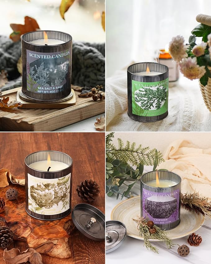 Scented Candles for Home, 8oz Soy Candle, 50H Burn, Sea Salt & Sage Aromatherapy, White Candle in Gift Box, Perfect for Birthday, Mother's Day, Christmas